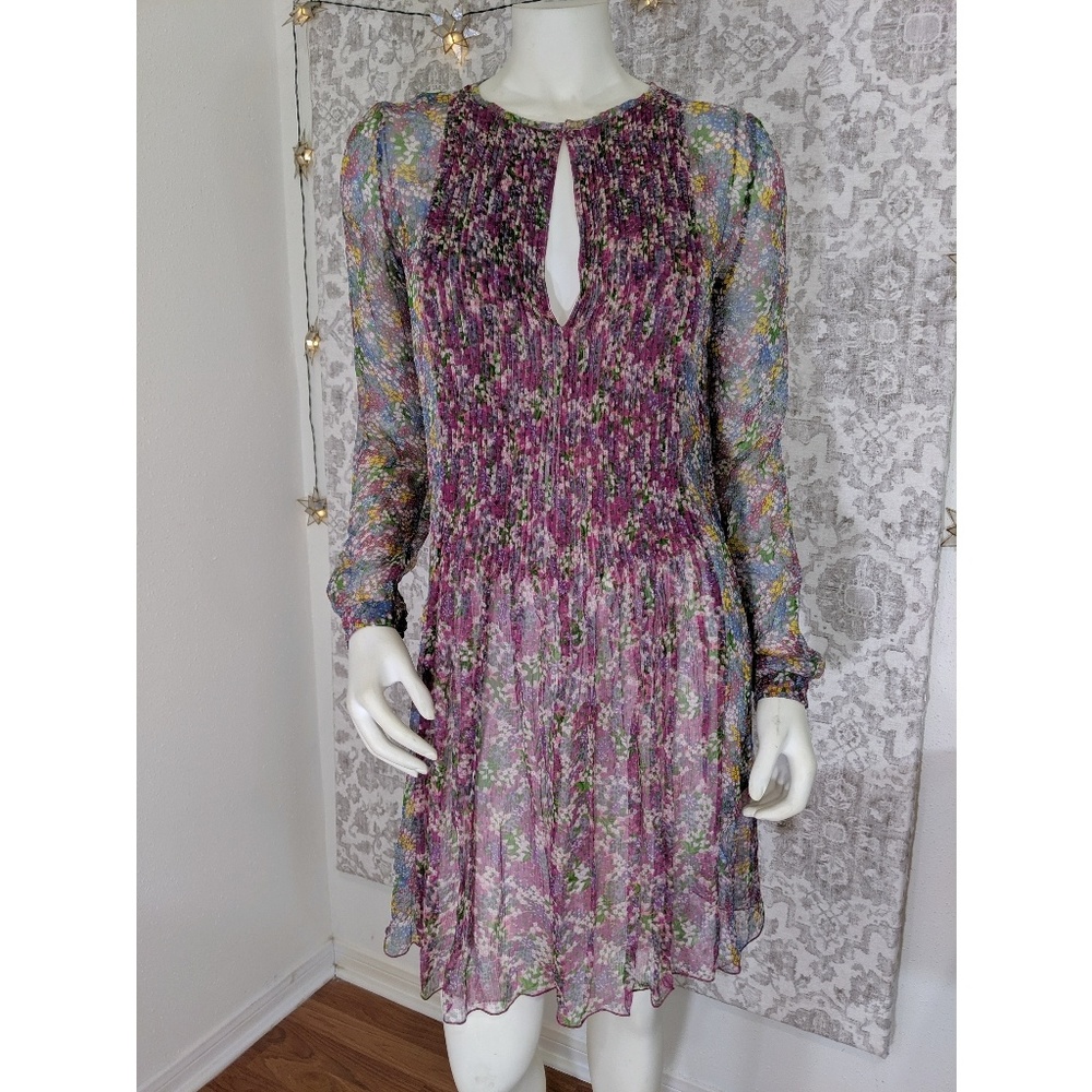 Antik Batik Floral 1970s Style Pintuck Silk Dress
